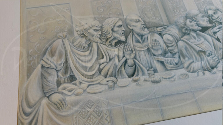 Signierter Kunstdruck Abendmahl Doreen Meyer – Detail Signatur limitierte Kunstdruck Edition aus Göppingen